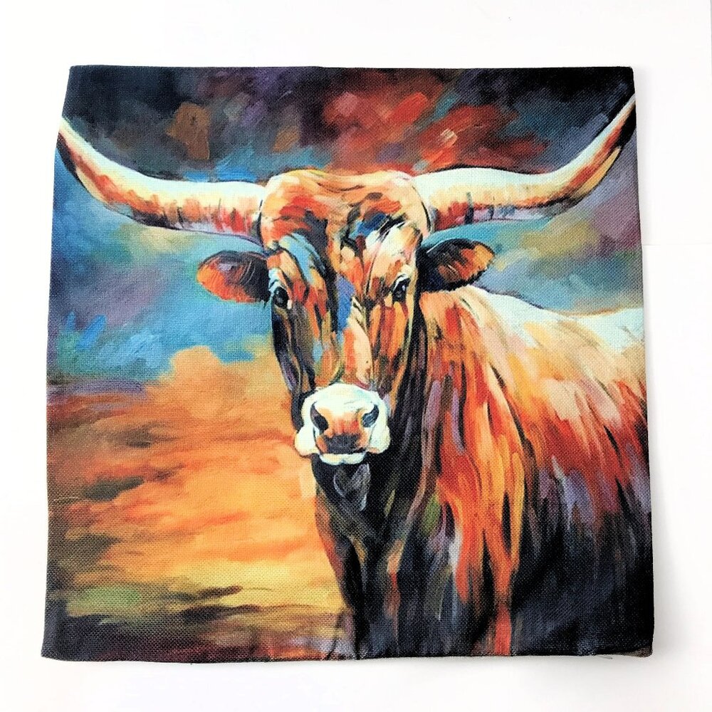 TWO longhorn steers cows cattle themed pillow covers
